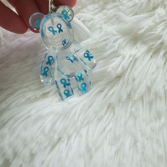 Blue Awareness Ribbon Bear Keychain - Picture 3 of 9